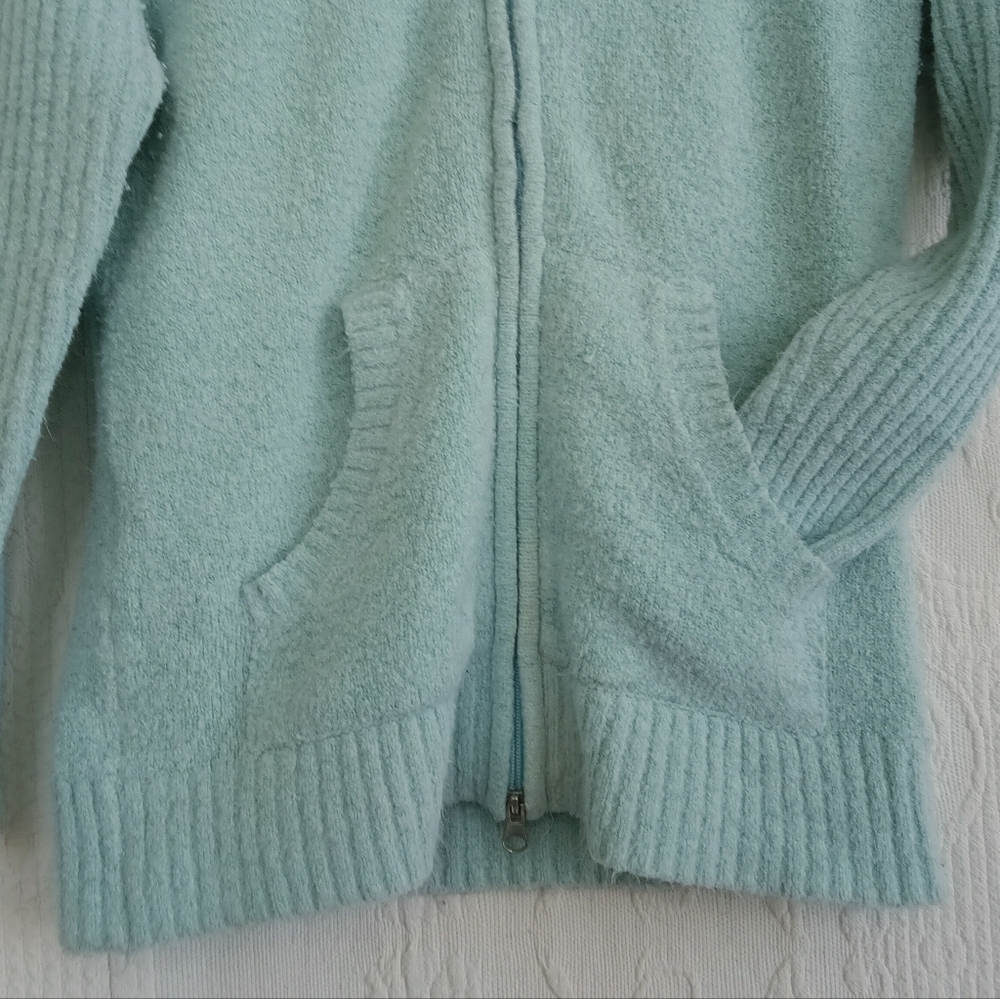 Cozy Aqua Blue Hooded Cardigan Fuzzy Teddy Hooded Soft Comfy Pastel Mint Green - Picture 3 of 12